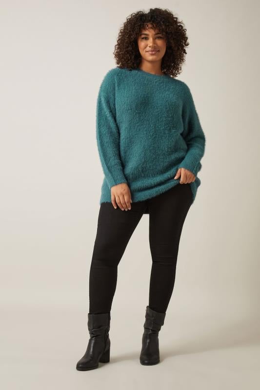 Evans EVANS Curve Teal Blue Fluffy Knitted Jumper