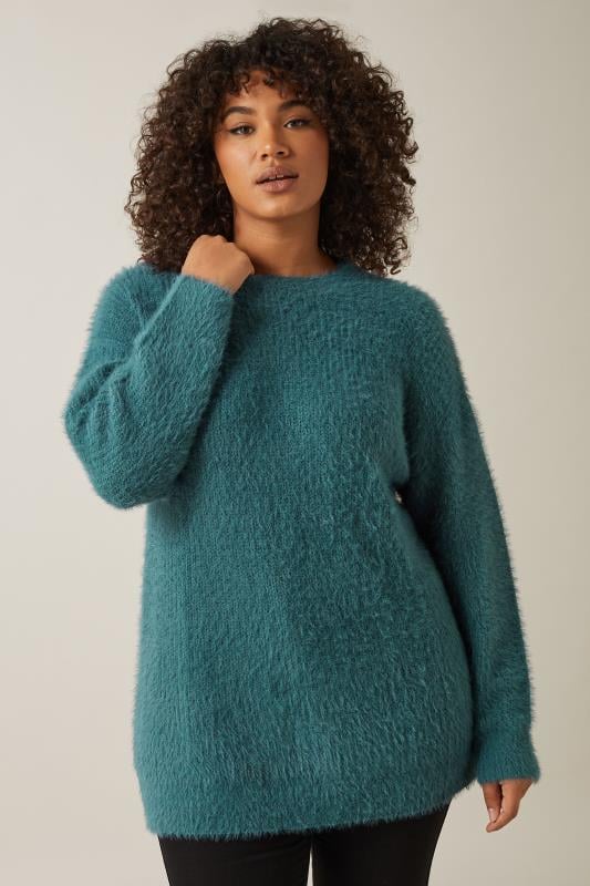 evans EVANS Curve Teal Blue Fluffy Knitted Jumper