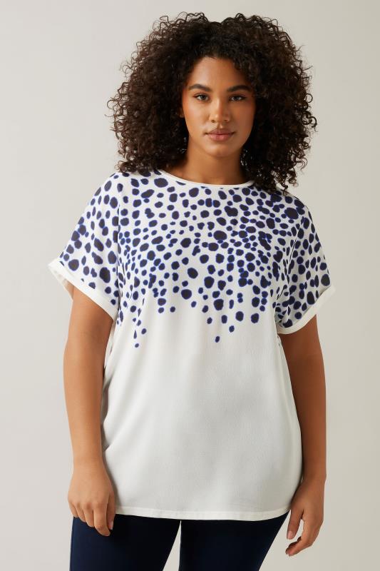 Evans EVANS Curve White & Blue Spot Print T-Shirt