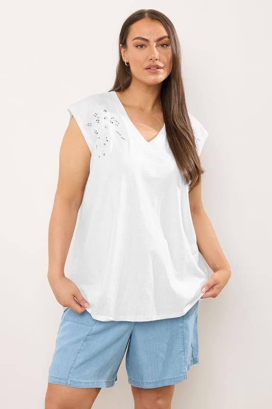 Evans EVANS Curve White Broderie Anglaise Vest Top