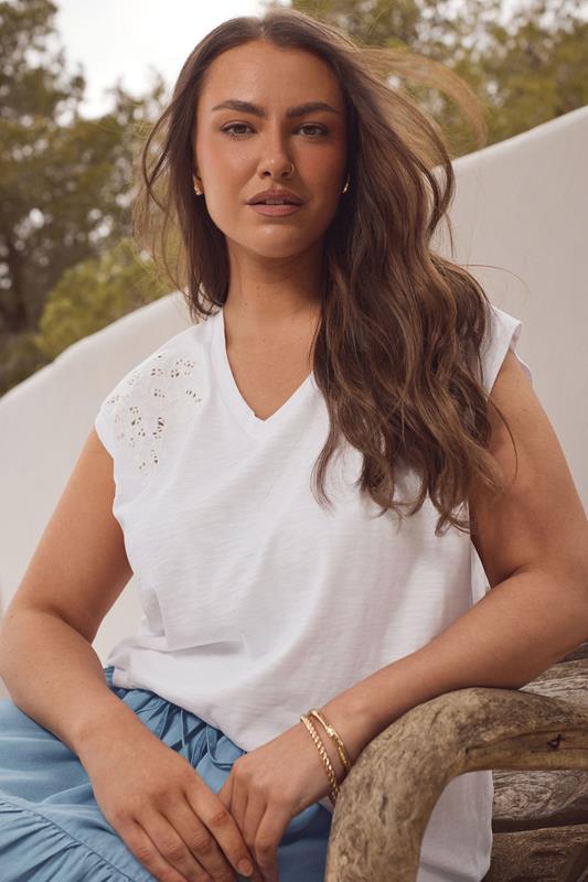 evans EVANS Curve White Broderie Anglaise Vest Top