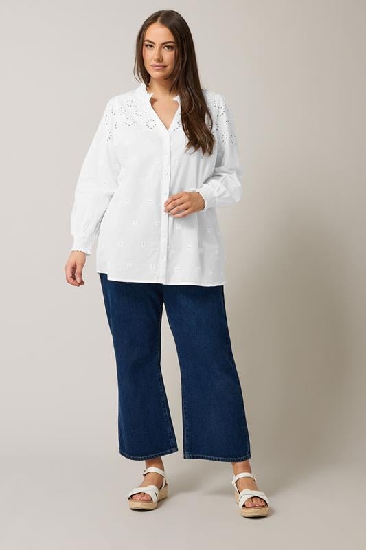 Evans EVANS Curve White Broderie Cotton Blouse