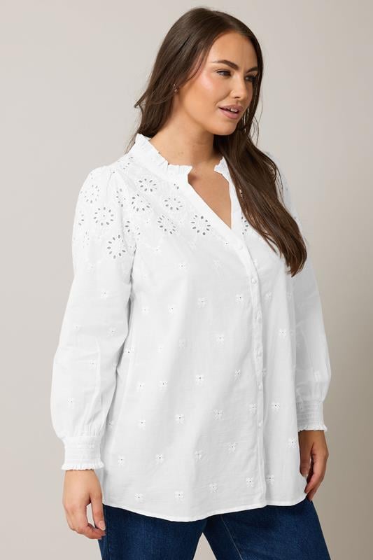 evans EVANS Curve White Broderie Cotton Blouse