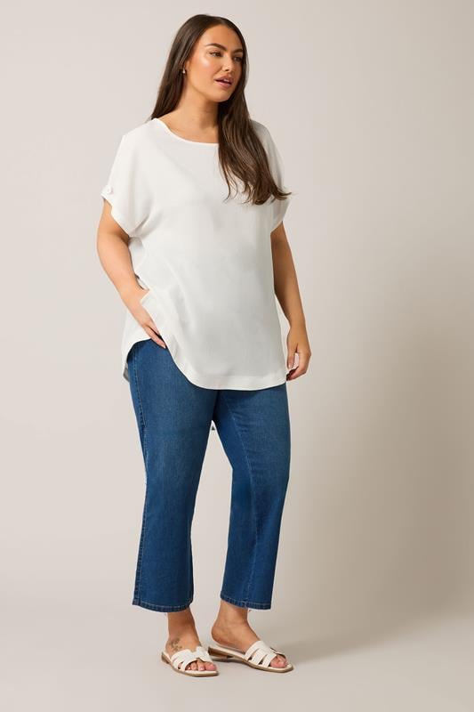 Evans EVANS Curve White Button Sleeve Blouse