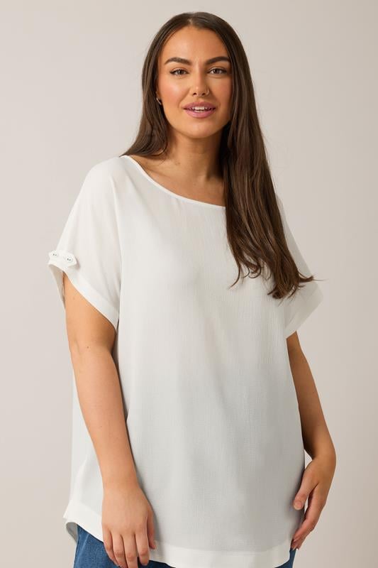 evans EVANS Curve White Button Sleeve Blouse