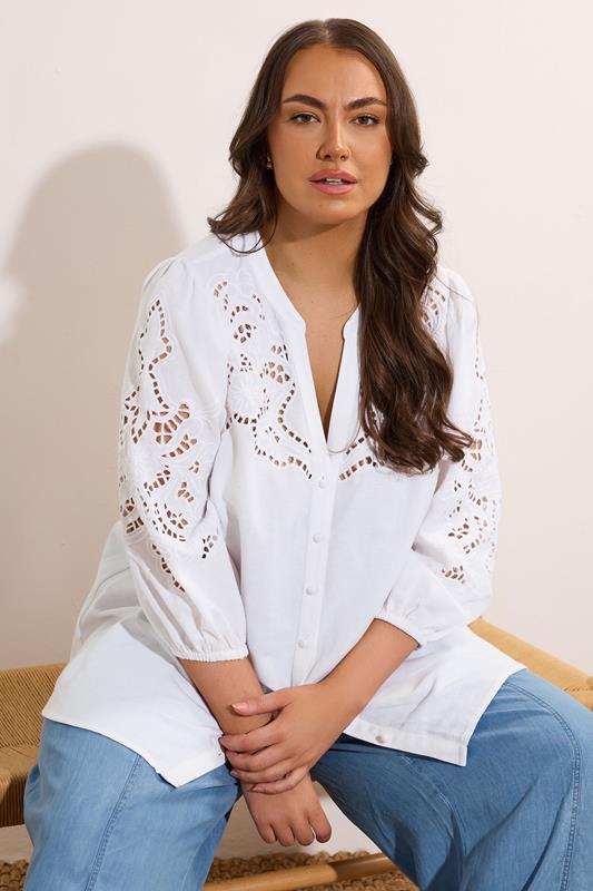 Evans EVANS Curve White Cutwork Linen Blouse