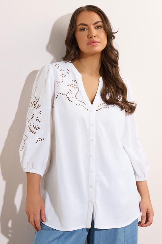 Evans EVANS Curve White Cutwork Linen Blouse
