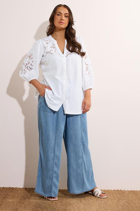 Evans EVANS Curve White Cutwork Linen Blouse