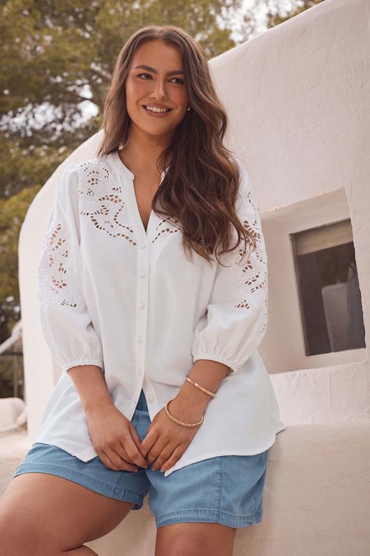 evans EVANS Curve White Cutwork Linen Blouse