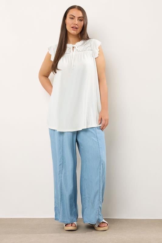 Evans EVANS Curve White Cutwork Tie Neck Blouse