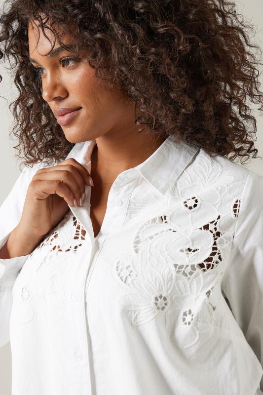 Evans EVANS Curve White Embroidered Floral Shirt