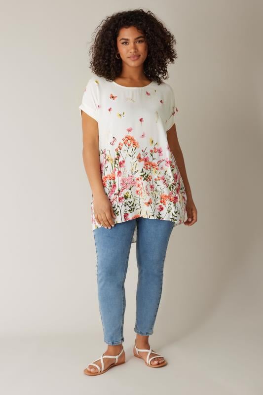 Evans EVANS Curve White Floral Print Blouse