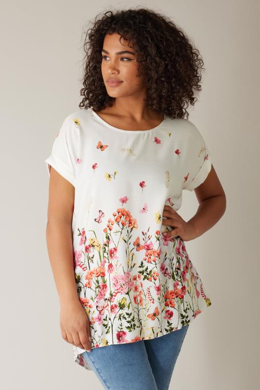 evans EVANS Curve White Floral Print Blouse
