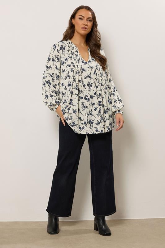Evans EVANS Curve White Floral Tie Neck Blouse