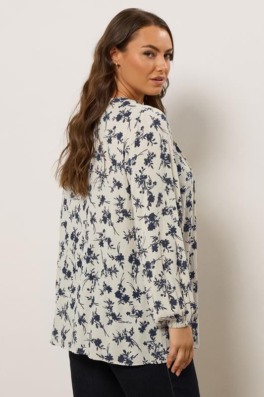 Evans EVANS Curve White Floral Tie Neck Blouse