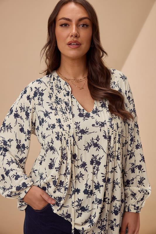 evans EVANS Curve White Floral Tie Neck Blouse