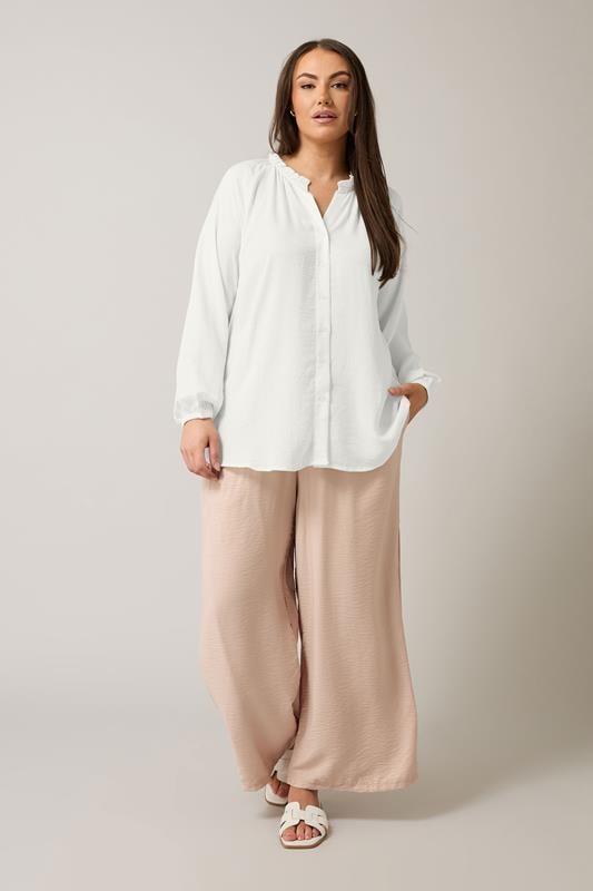 Evans EVANS Curve White Frill Neck Blouse