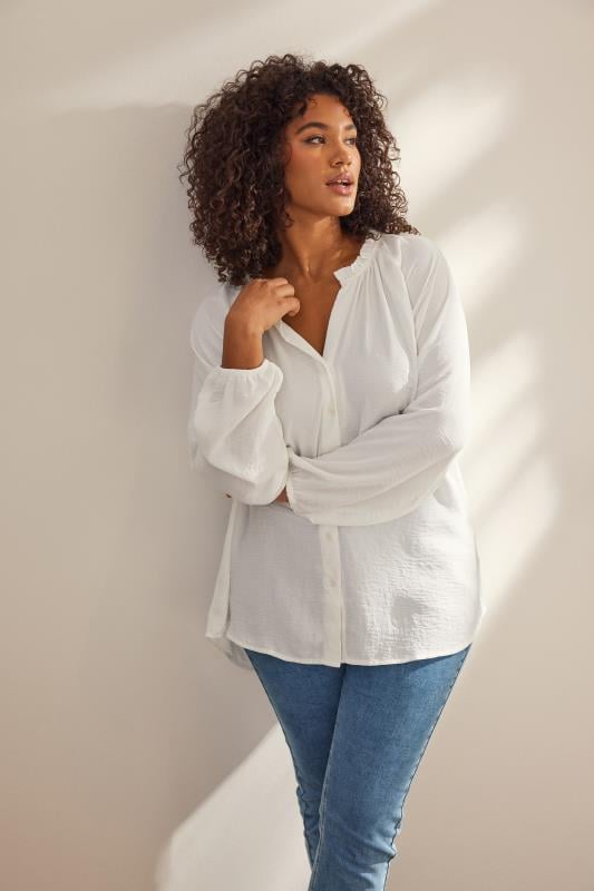 evans EVANS Curve White Frill Neck Blouse