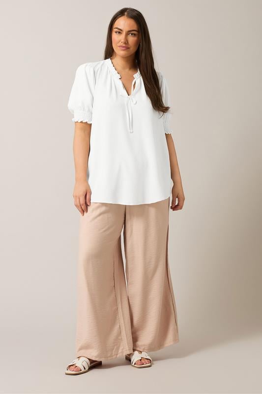 Evans EVANS Curve White Frilled Tie Neck Blouse