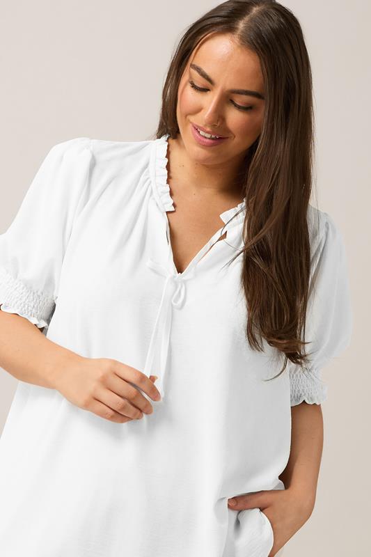Evans EVANS Curve White Frilled Tie Neck Blouse