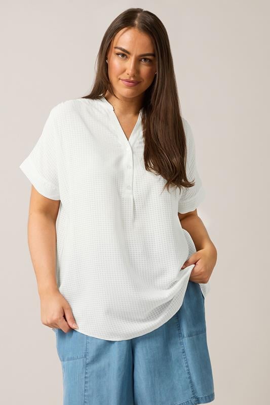 evans EVANS Curve White Half Placket Blouse