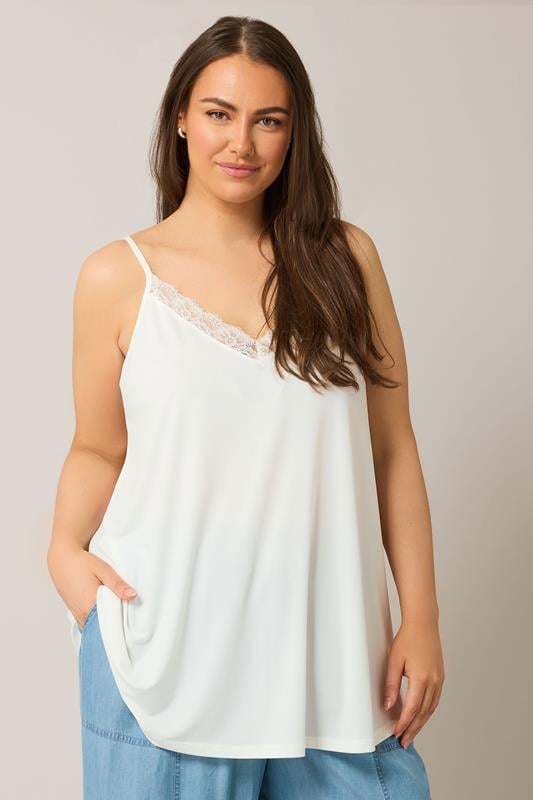 evans EVANS Curve White Lace Trim Cami Top