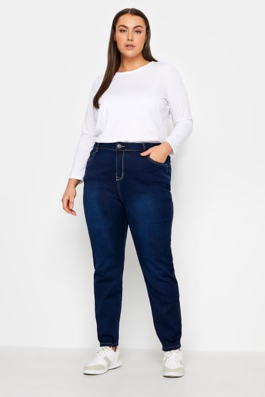 Evans Evans Dark Blue Stitch Detail Skinny Jeans