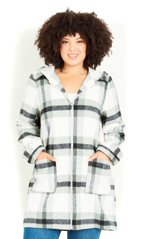 Evans Evans Green Hooded Check Coat