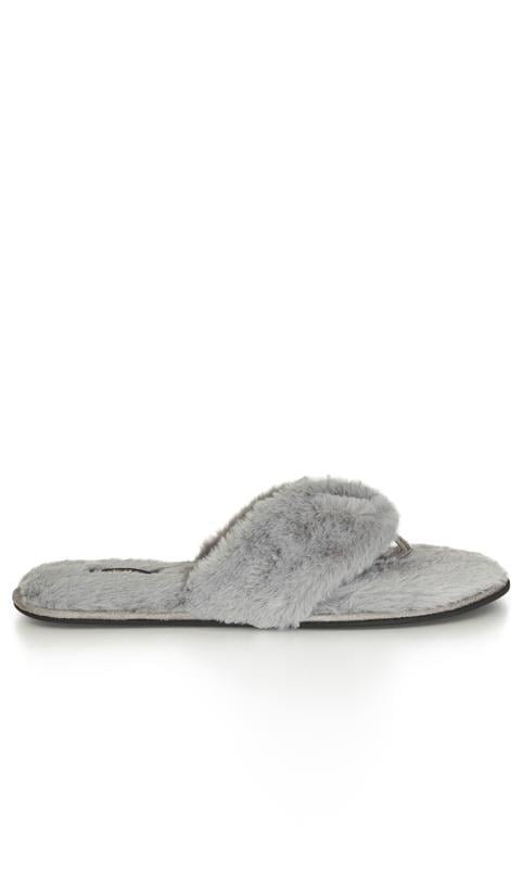 Evans Evans Grey Faux Fur Flip Flop Slipper