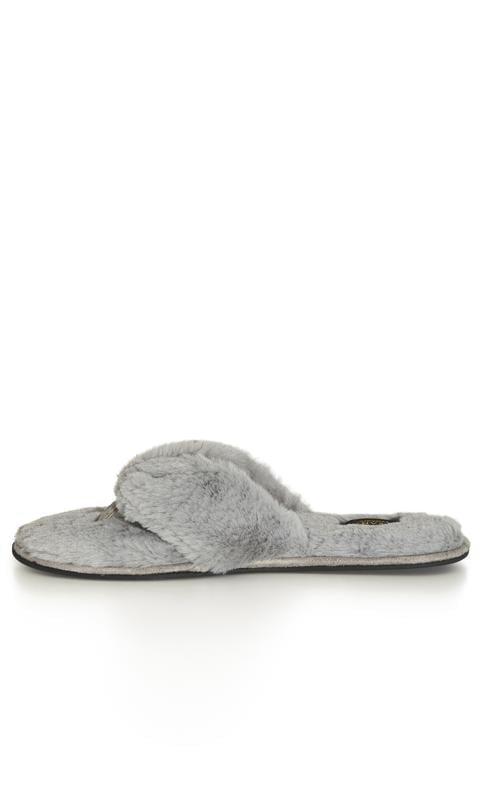Evans Evans Grey Faux Fur Flip Flop Slipper
