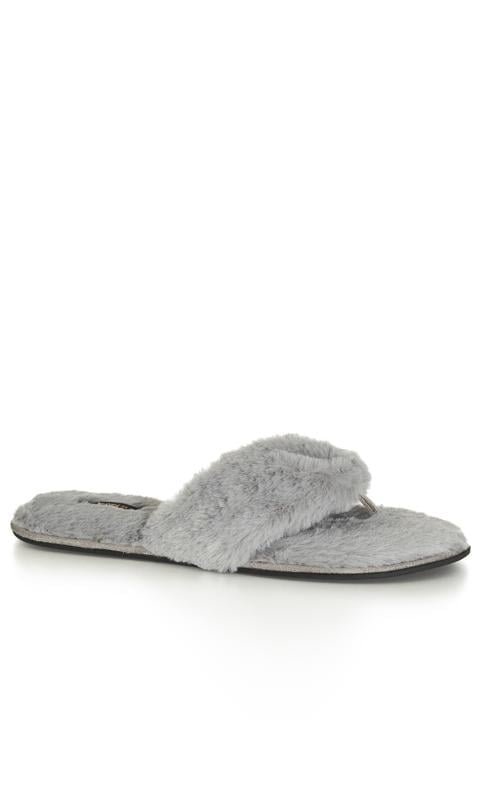 evans Evans Grey Faux Fur Flip Flop Slipper
