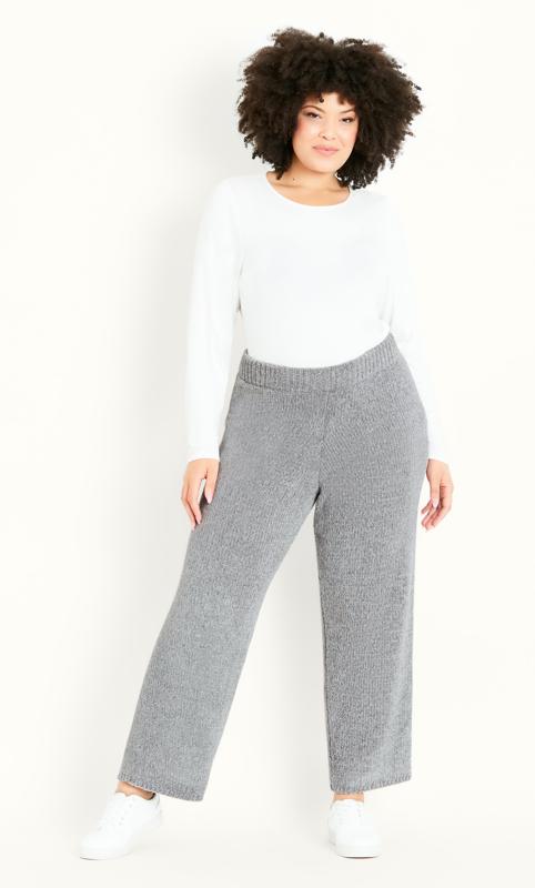 Evans Evans Grey Knitted Chenille Wide Leg Jogger