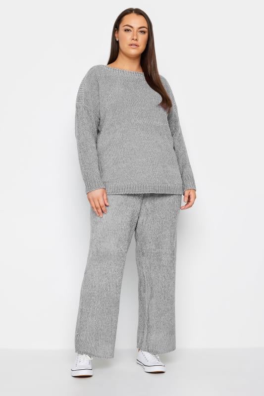Evans Evans Grey Knitted Chenille Wide Leg Jogger