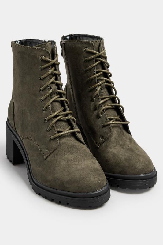 Evans Evans Khaki Green Heeled Detail Hiker Boot