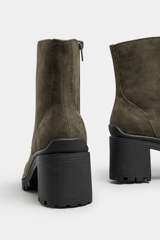 Evans Evans Khaki Green Heeled Detail Hiker Boot