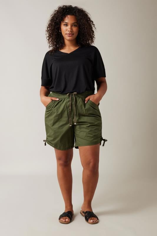 Evans Evans Khaki Green Ruched Poplin Shorts