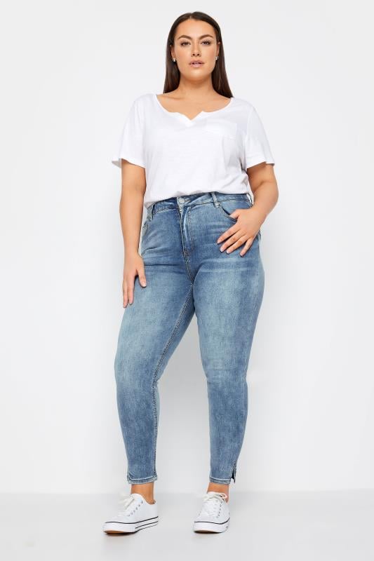 Evans Evans Light Blue Wash Split Hem Skinny Jeans