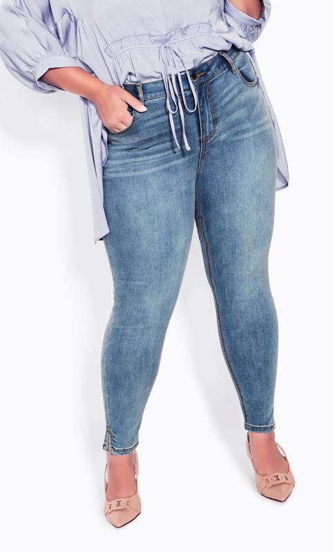 Evans Evans Light Blue Wash Split Hem Skinny Jeans