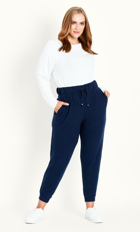 Evans Evans Navy Blue High Waisted Joggers