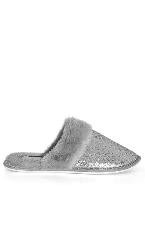 Evans Evans Silver Glitter Faux Fur Lined Slipper