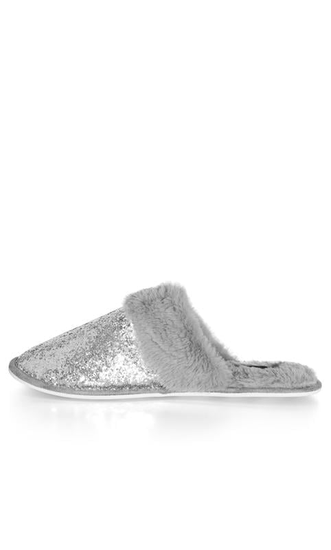 Evans Evans Silver Glitter Faux Fur Lined Slipper