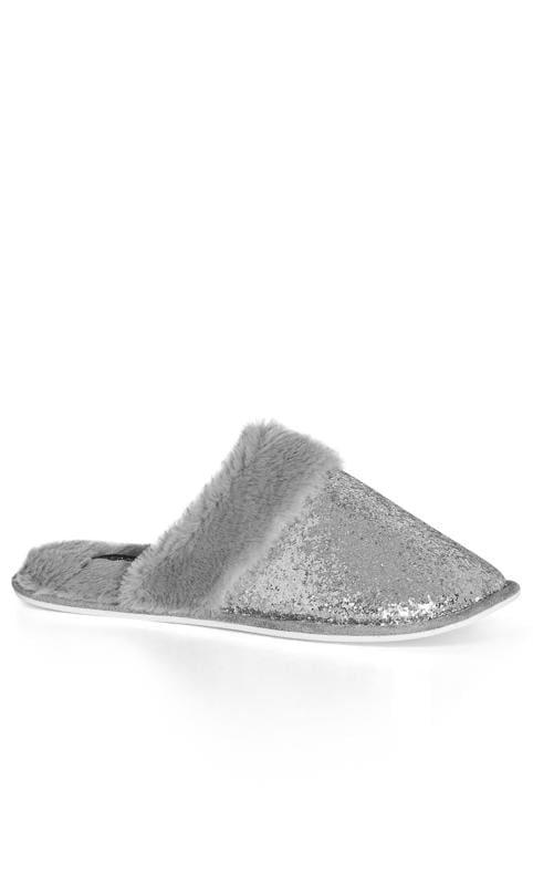 evans Evans Silver Glitter Faux Fur Lined Slipper