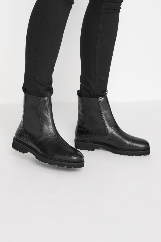 evans LTS Black Croc Chelsea Boots In Standard Fit