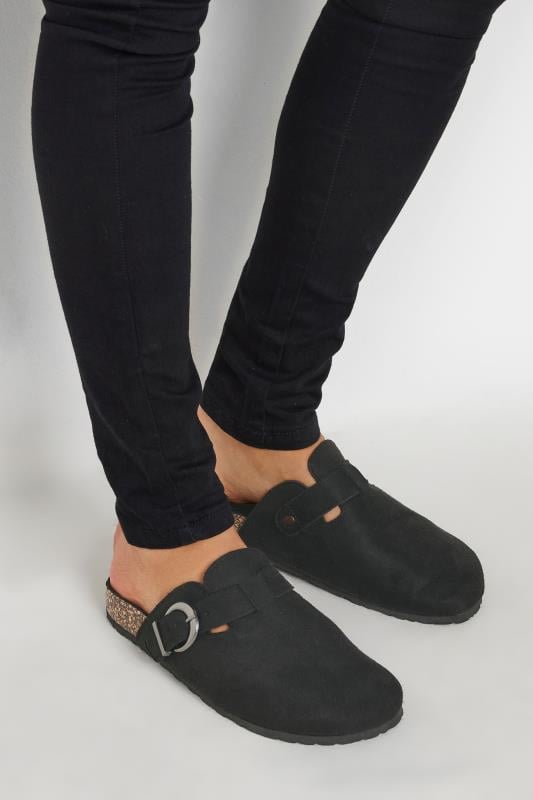 evans LTS Black Faux Suede Clogs In Standard Fit