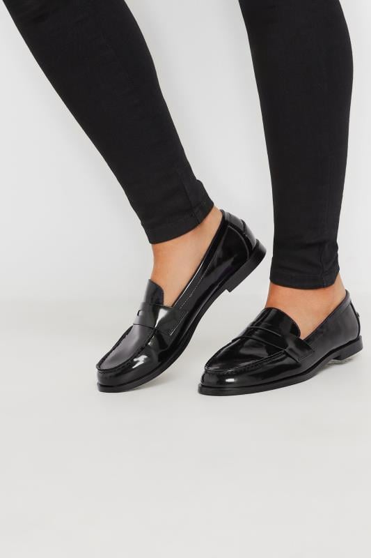 evans LTS Black Patent Loafers In Standard Fit