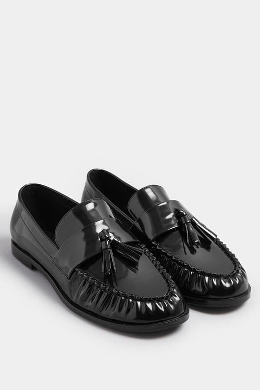Evans LTS Black Patent Tassel Flat Loafers