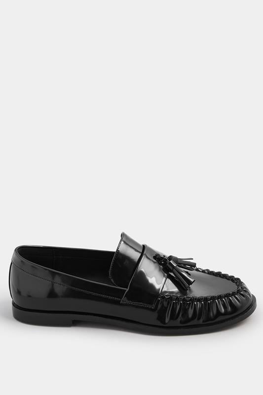 Evans LTS Black Patent Tassel Flat Loafers