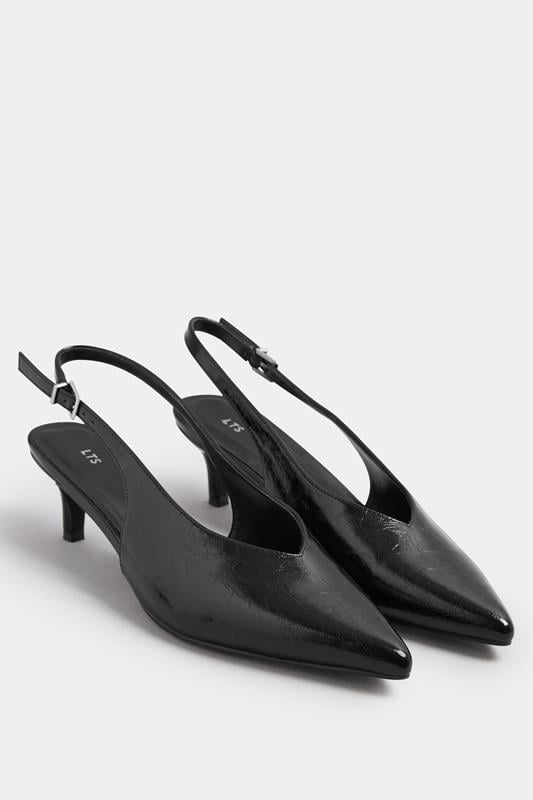 Evans LTS Black Pointed Slingback Kitten Heel