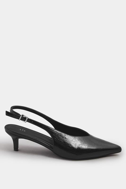 Evans LTS Black Pointed Slingback Kitten Heel