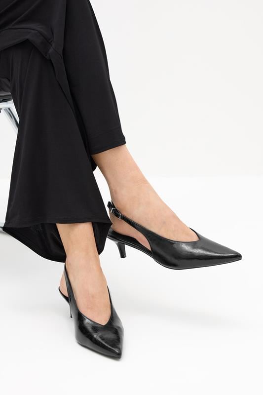 evans LTS Black Pointed Slingback Kitten Heel